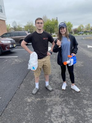 Seniors Mike Ferrara (l) and Elyse Gallagher (r) shortly after one of them was eliminated after school.  

