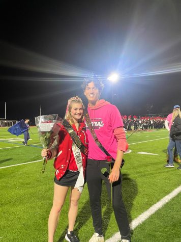 Brandon Michaels and Rayna Tyler win Homecoming King and Queen at Central’s Pink Out Game.
