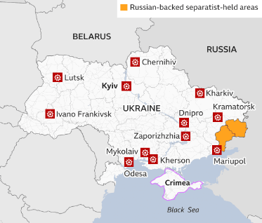 This image shows the borders between Russia and Ukraine and 
their proximity.