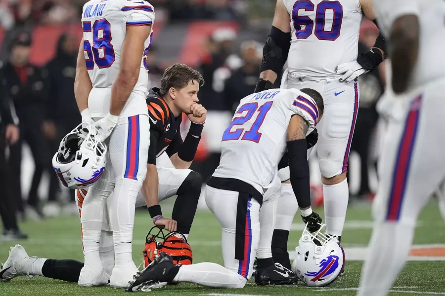 While Hamlin was being tended to on the field, players from both teams, Buffalo and Cincinnati, were visibly distraught and taken aback, many of them in tears.