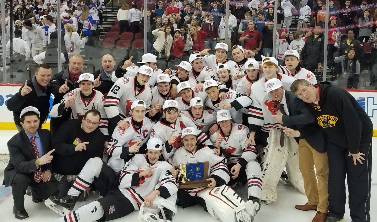 The Hunterdon Central hockey team after earning the title of NJSIAA Ice Hockey State Champions!