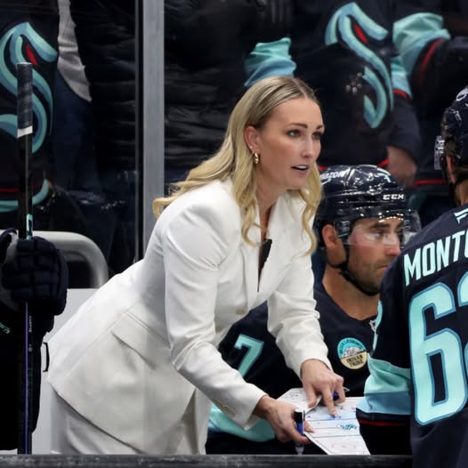 Campbell shows up for her coaching debut in the Seattle Kraken vs. The Blues (NHL game).