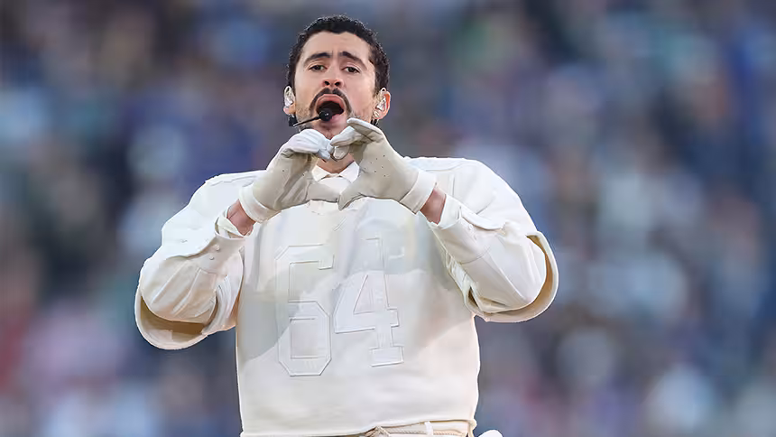 Bad Bunny performs the first primarily Spanish Superbowl Halftime Performance